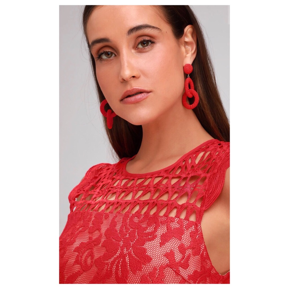 RED LACE SLEEVELESS MIDI DRESS - Picture 4 of 4